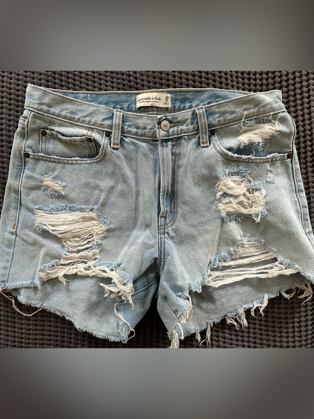 Abercrombie & Fitch Mid Rise Boyfriend Short Light Wash Distressed Denim